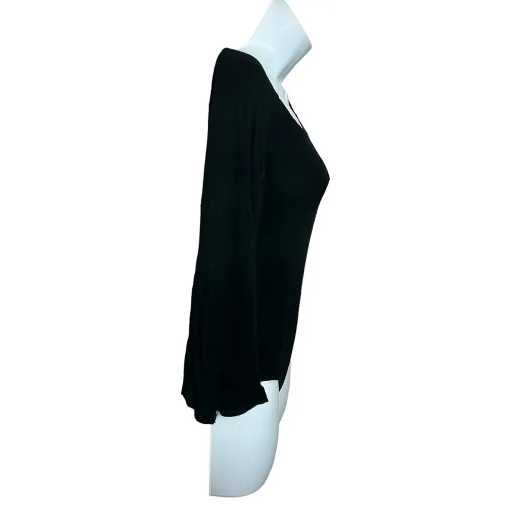 Revolve NYTT Black Bodysuit Off the Shoulder Sz 2 Long Bell Sleeves Fitted Top